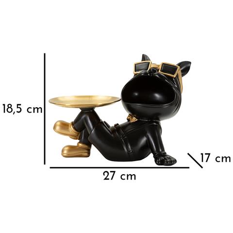 Scultura Cane Buddy Svuotatasche In Resina Nera E Metallo Oro - Foto 7