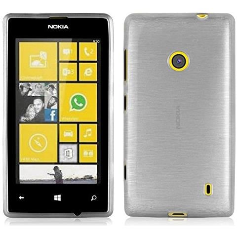 Custodia Compatibile Con Nokia Lumia 525 In Argento - Coperchio Protettivo In Silicone Tpu Flessibile Con Design Spazzolato - Foto 1