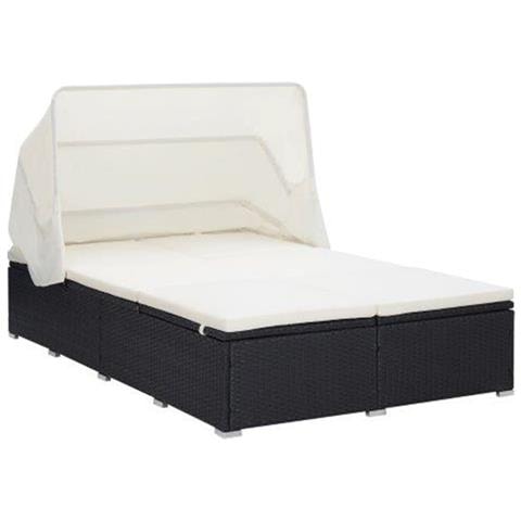 Lettino Prendisole A 2 Posti Con Cuscino In Polyrattan Nero - Foto 1