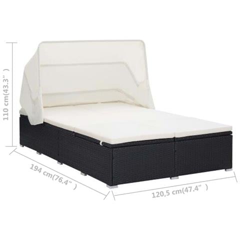 Lettino Prendisole A 2 Posti Con Cuscino In Polyrattan Nero - Foto 8