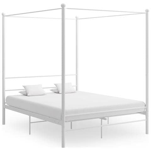 Letto A Baldacchino Bianco In Metallo 160x200 Cm - Foto 1