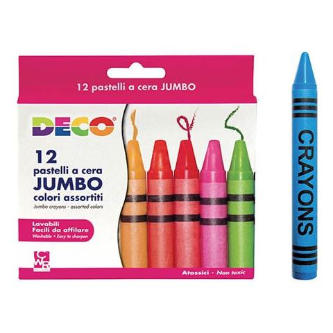 Pastelloni a Cera Jumbo Colori Confezione Da 12 Colori Assortiti Lavabili Deco - Foto 1