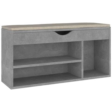 Panca Scarpe con Cuscino Grigio Cemento 104x30x49cm Multistrato - Foto 1