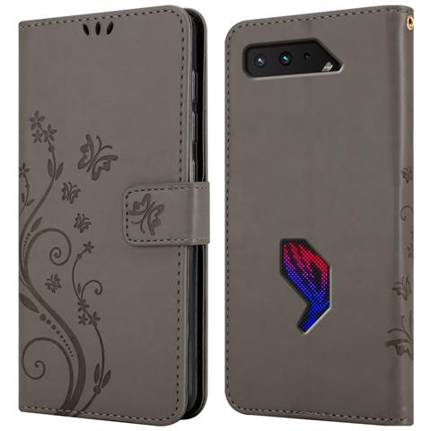 Cadorabo Custodia Compatibile Con Asus Rog Phone 5 In Grigio Fiore - Coperchio Protettivo In Design Floreale Con Chiusura Magnetica, Funzione Stand E Slot Per Carte - Foto 7