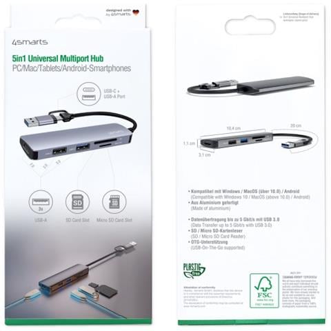 469630 replicatore di porte e docking station per laptop Cablato USB 3.2 Gen 1 (3.1 Gen 1) Type-A + Type-C Grigio - Foto 8