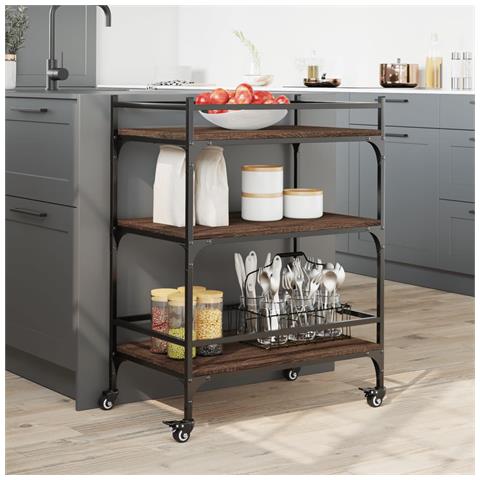Carrello Cucina Rovere Marrone 65x40x86,5 Cm Legno Multistrato - Foto 3