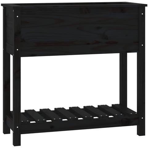 Fioriera Con Mensola Nera 82,5x34,5x81cm Legno Massello Di Pino - Foto 2