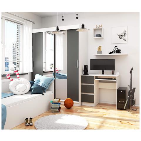 Scrivania per computer A6 sinistro, 3 cassetti, 90x50x77 cm, Colore Bianco e Grigio Grafite - Foto 5