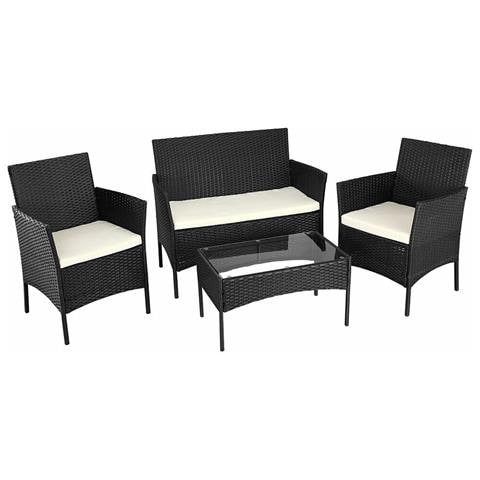 Set Salotto Completo Divano Poltrone Tavolino In Rattan Arredo Giardino Nero - Foto 5