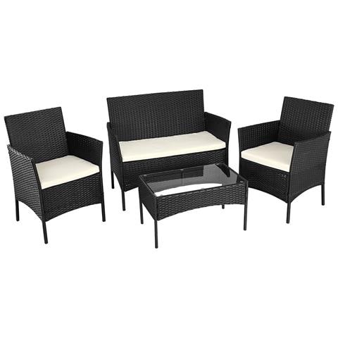 Set Salotto Completo Divano Poltrone Tavolino In Rattan Arredo Giardino Nero - Foto 1
