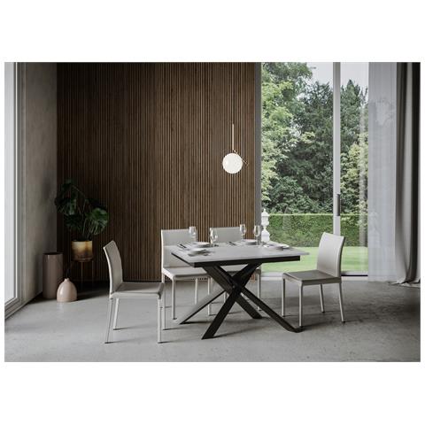 Tavolo Allungabile 90x120/180 Cm Ganty Bianco Spatolato - Bordo In Tinta Telaio Antracite - Foto 4