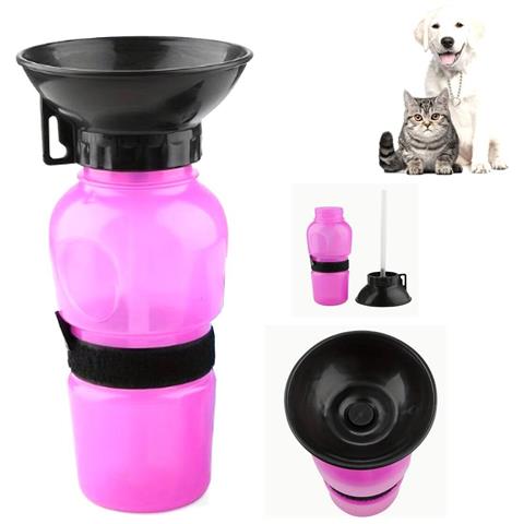 Borraccia Cane Gatto 750ml Animali Viaggio Portatile Acqua Ciotola Rosa - Foto 1