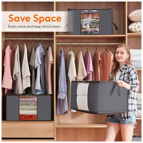 Scatole Portaoggetti Con Coperchio, Borsa Portaoggetti Per Trapunta Per Armadio, Confezione Da 3 Gray - Foto 5