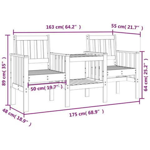 Panca Giardino con Tavolino 2 Posti Ambra Legno Massello Pino - Foto 2