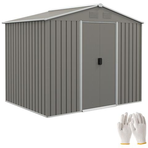 Casetta da Giardino in Lamiera di Acciaio con Porte Scorrevoli, 236x174x190cm, Grigio - Foto 1