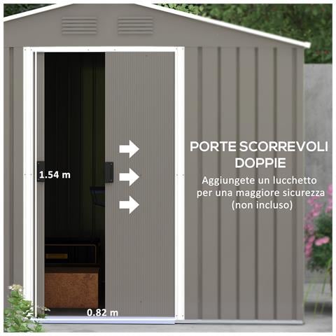 Casetta da Giardino in Lamiera di Acciaio con Porte Scorrevoli, 236x174x190cm, Grigio - Foto 2