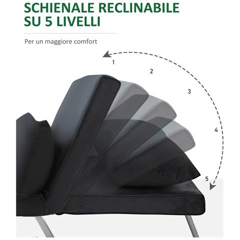 Poltrona Letto Moderna 2 in 1 con Schienale Reclinabile su 5 Posizioni e Cuscino, 65x77x80cm, Nero - Foto 6