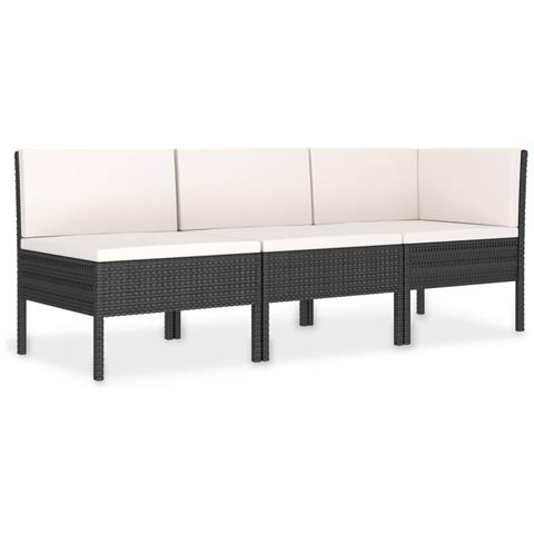Lusso Casadino -  Set Divani Da Giardino 3 Pz Con Cuscini In Polyrattan Nero - Foto 1