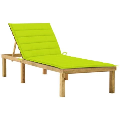 Lettino Da Giardino Con Cuscino Verde Chiaro In Pino Impregnato - Foto 2