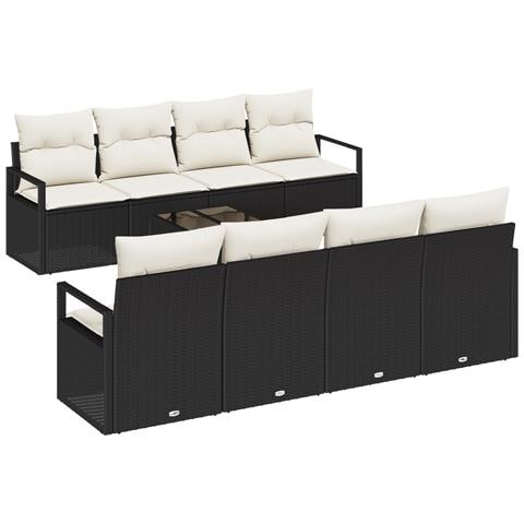 Set Divano da Giardino 9 Pezzi con Cuscini Nero Polyrattan - Foto 1
