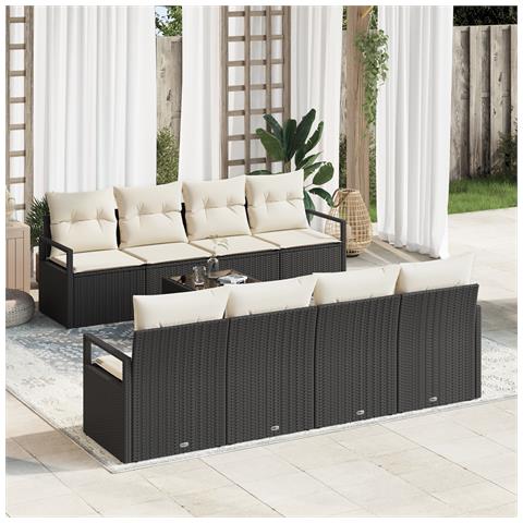 Set Divano da Giardino 9 Pezzi con Cuscini Nero Polyrattan - Foto 2