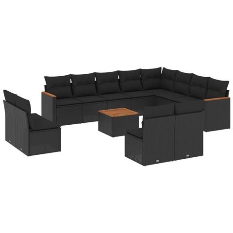 Set Divani da Giardino 13pz con Cuscini Nero in Polyrattan - Foto 1