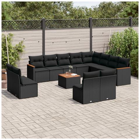 Set Divani da Giardino 13pz con Cuscini Nero in Polyrattan - Foto 2