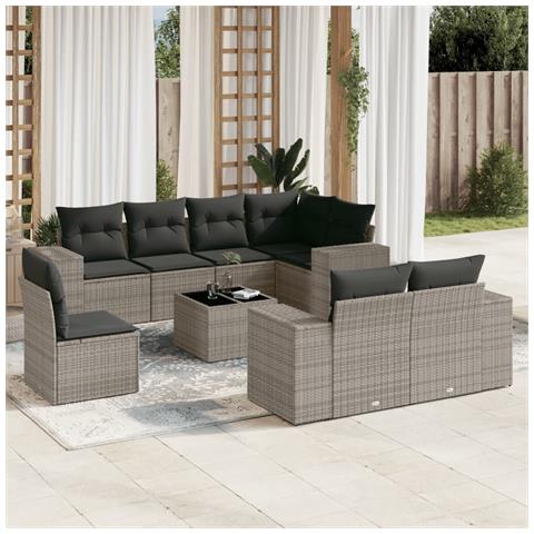 Set Divano da Giardino 9 pz con Cuscini Grigio in Polyrattan - Foto 2