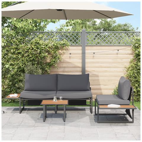 Set divano da giardino a 3 pezzi con cuscini antracite - Foto 2