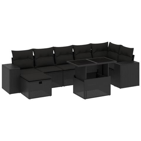 Set Divani da Giardino con Cuscini 8 pz Nero in Polyrattan - Foto 1