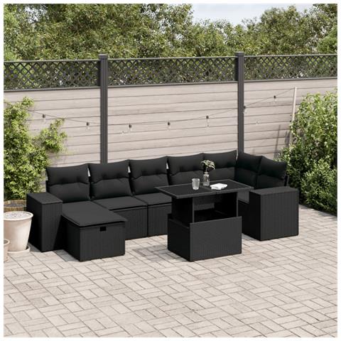 Set Divani da Giardino con Cuscini 8 pz Nero in Polyrattan - Foto 2