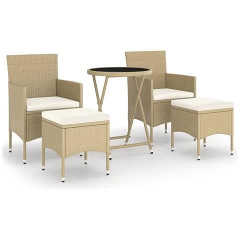 Set Bistrot da Giardino 5 pz Polyrattan e Vetro Temperato Beige - Foto 1