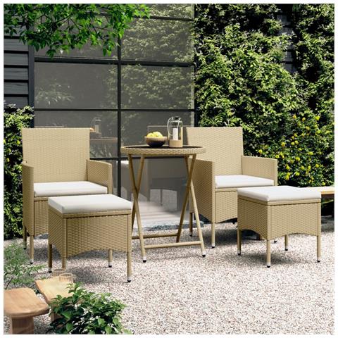 Set Bistrot da Giardino 5 pz Polyrattan e Vetro Temperato Beige - Foto 2