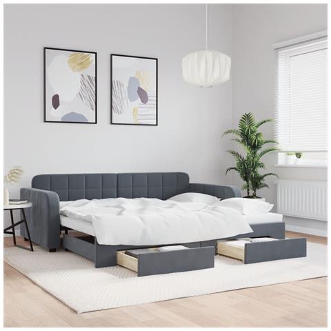 Divano Letto Estraibile Cassetti Grigio Scuro 90x190cm Velluto - Foto 2