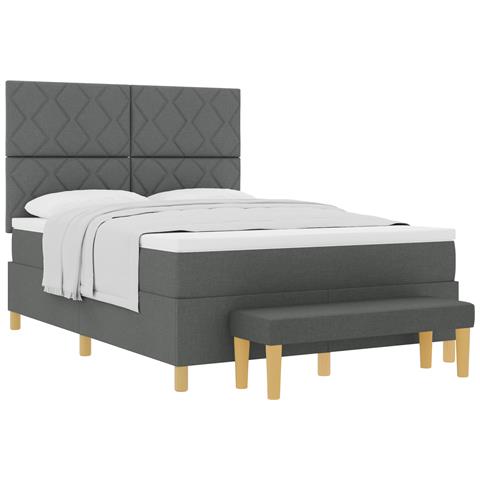 Letto a Sommier con Materasso e Panchina Grigio Scuro 140x200 cm Tessuto - Foto 1
