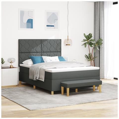 Letto a Sommier con Materasso e Panchina Grigio Scuro 140x200 cm Tessuto - Foto 2