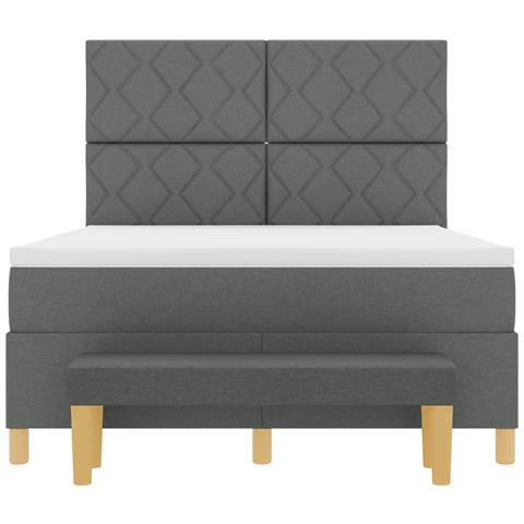 Letto a Sommier con Materasso e Panchina Grigio Scuro 140x200 cm Tessuto - Foto 9