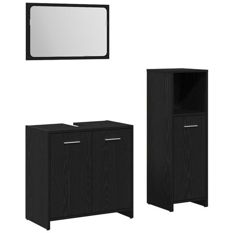 Set mobili bagno 3 pezzi Rovere nero Legno ingegnerizzato - Foto 1