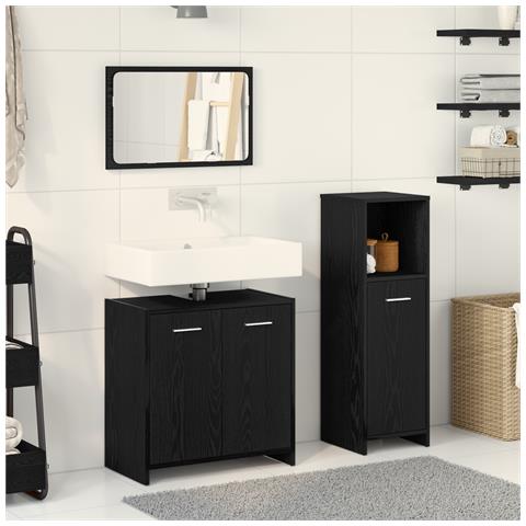 Set mobili bagno 3 pezzi Rovere nero Legno ingegnerizzato - Foto 2