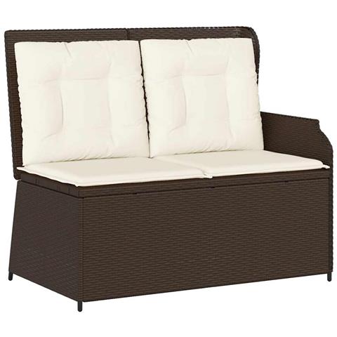 Panca Reclinabile da Giardino con Cuscini Marrone in Polyrattan - Foto 1