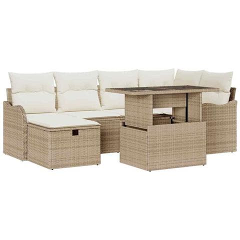 Set Divano da Giardino con cuscino 7 pcs Beige Poly Rattan - Foto 1