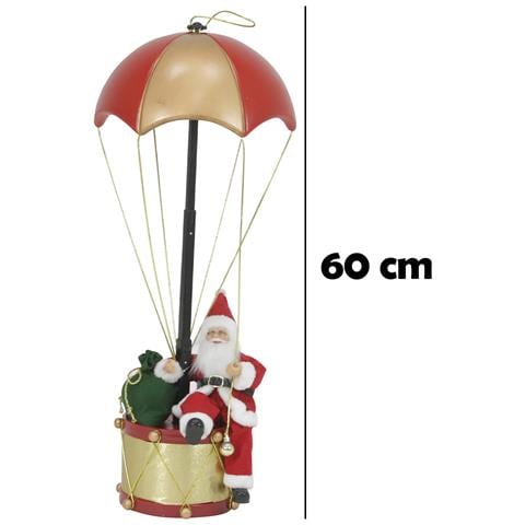 Babbo Natale Con Paracadute Decorazione Addobbo Natalizio Rosso E Oro 60 Cm - Foto 2