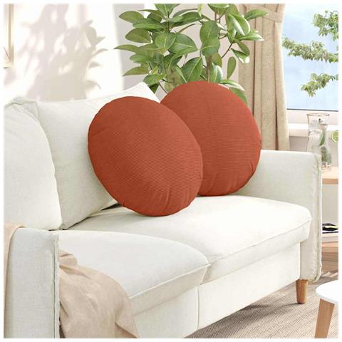 Cuscini per Seduta 2 pcs Rosso Arancio Ø 50 cm Tessuto in Cords - Foto 2