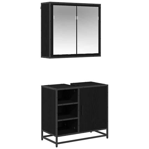 Set di mobili per il bagno 2 pcs Rovere Nero Legno multistrato - Foto 1
