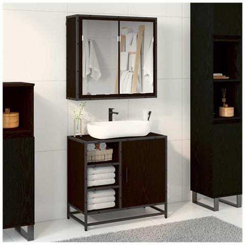 Set di mobili per il bagno 2 pcs Rovere Nero Legno multistrato - Foto 2