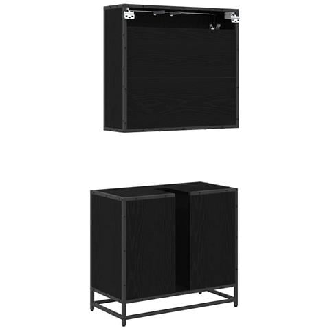 Set di mobili per il bagno 2 pcs Rovere Nero Legno multistrato - Foto 9