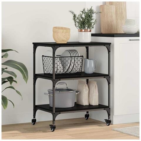 Carrello da Cucina Rovere Nero 60 x 41 x 76 cm - Foto 2