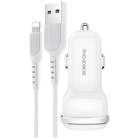 Caricatore Per Auto 2x Usb Con Cavo Lightning Incluso Ricarica Rapida, Bianco - Foto 1