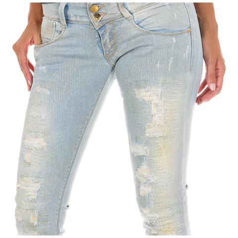 Pantaloni Lunghi In Denim Effetto Consumato E Strappato 10db50130 Donna - Foto 3