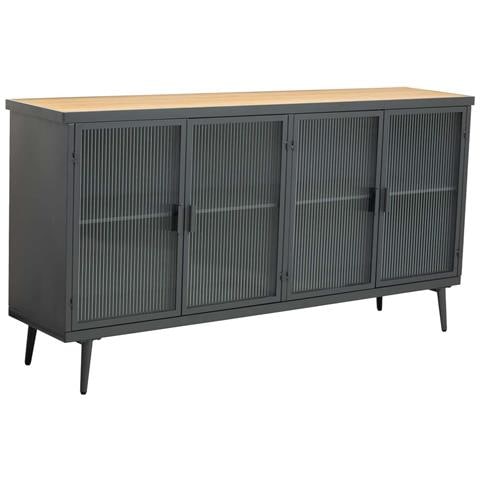 Appendiabiti In Metallo E Legno Con Vetro 160x36x80h Cm - Nero - Foto 1